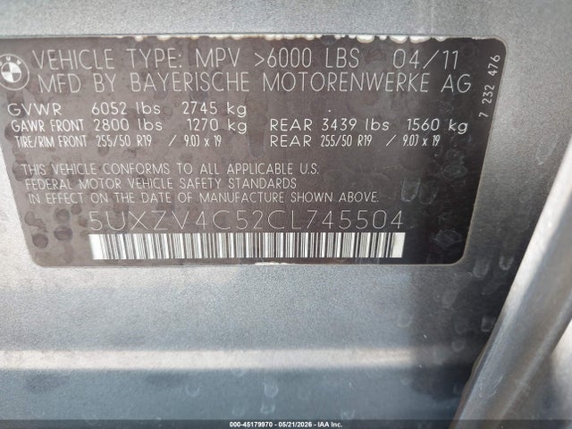 45179970 :رقم المزاد ، 5UXZV4C52CL745504 vin ، 2012 Bmw X5 Xdrive35i/xdrive35i Premium/xdrive35i Sport Activity مزاد بيع