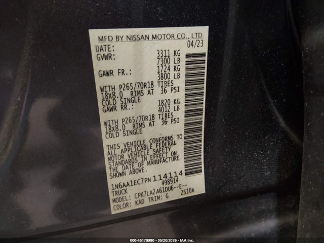 1N6AA1EC7PN114114 Nissan Titan S 4x4