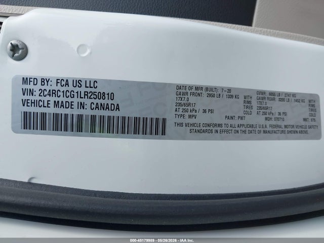 Aukcja sprzedaży 2020 Chrysler Voyager Lx, vin: 2C4RC1CG1LR250810, numer aukcji: 45179989
