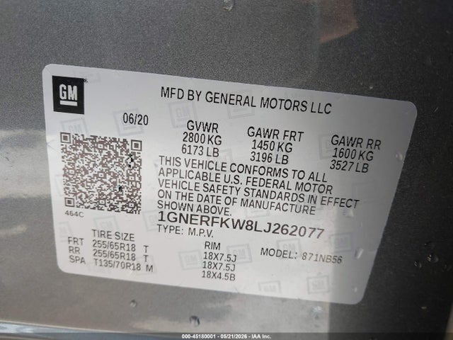 Продаж на аукціоні авто 2020 Chevrolet Traverse Fwd Ls, vin: 1GNERFKW8LJ262077, номер лоту: 45180001