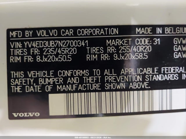 Продажа на аукционе авто 2022 Volvo Xc40 Recharge Pure Electric P8 Twin Ultimate, vin: YV4ED3UB7N2700341, номер лота: 45180003