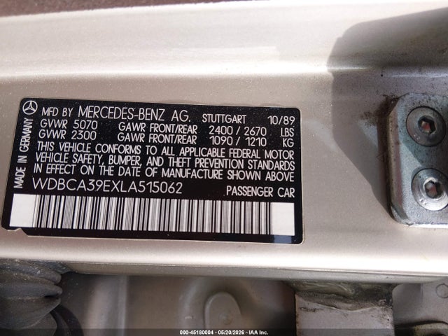 Продажа на аукционе авто 1990 Mercedes-benz 560 Sel, vin: WDBCA39EXLA515062, номер лота: 45180004
