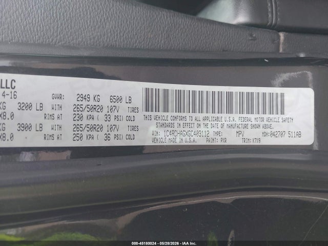 Aukcja sprzedaży 2016 Dodge Durango Sxt, vin: 1C4RDHAGXGC403112, numer aukcji: 45180024