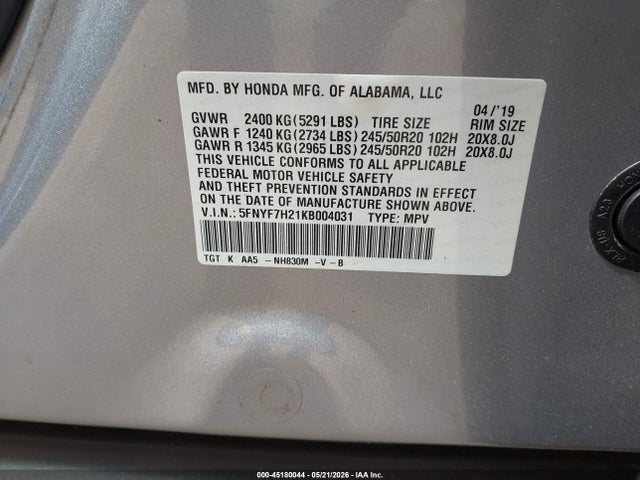 5FNYF7H21KB004031 Honda Passport Sport