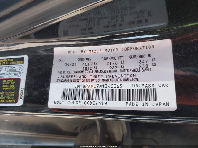 Aukcja sprzedaży 2021 Mazda Mazda3 Premium, vin: JM1BPAML7M1340065, numer aukcji: 45180062