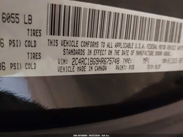 Auction sale of the 2017 Chrysler Pacifica Touring-l, vin: 2C4RC1BG9HR675748, lot number: 45180064