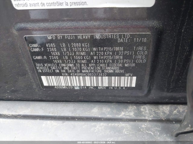 Продажа на аукционе авто 2011 Subaru Outback 2.5i, vin: 4S4BRBAC0B3373832, номер лота: 45180082