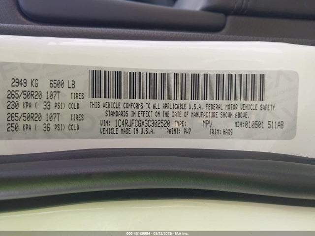Продажа на аукционе авто 2016 Jeep Grand Cherokee High Altitude, vin: 1C4RJFCGXGC302520, номер лота: 45180084