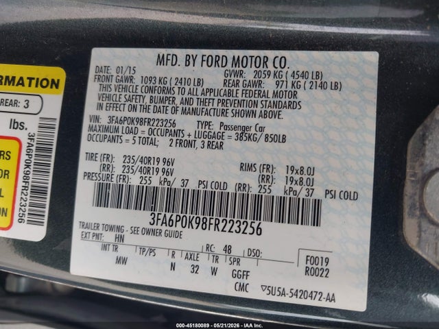 Aukcja sprzedaży 2015 Ford Fusion Titanium, vin: 3FA6P0K98FR223256, numer aukcji: 45180089