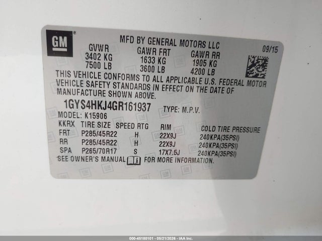 Aukcja sprzedaży 2016 Cadillac Escalade Esv Luxury Collection, vin: 1GYS4HKJ4GR161937, numer aukcji: 45180101
