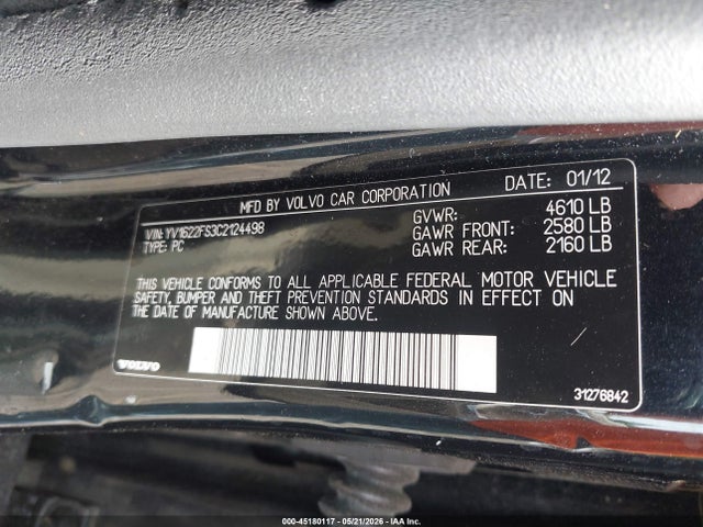 Продаж на аукціоні авто 2012 Volvo S60 T5, vin: YV1622FS3C2124498, номер лоту: 45180117