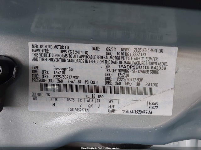 Продаж на аукціоні авто 2013 Ford C-max Hybrid Sel, vin: 1FADP5BU1DL542339, номер лоту: 45180145