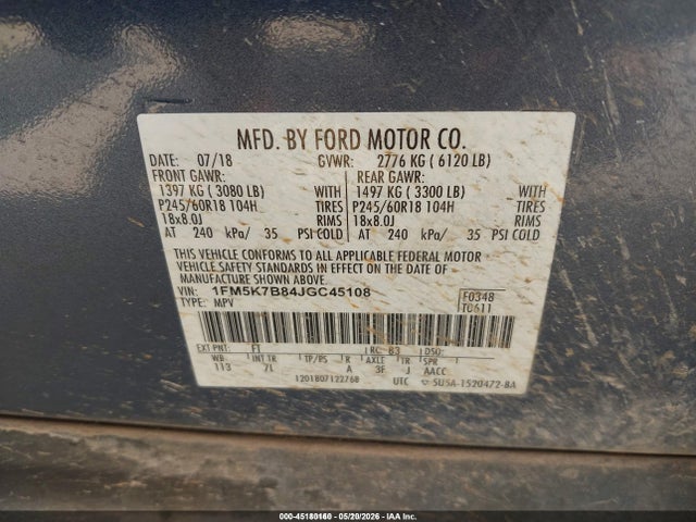 Aukcja sprzedaży 2018 Ford Explorer, vin: 1FM5K7B84JGC45108, numer aukcji: 45180160
