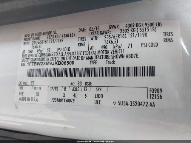 Auction sale of the 2018 Ford Transit-350, vin: 1FTBW2XM9JKB06500, lot number: 45180206