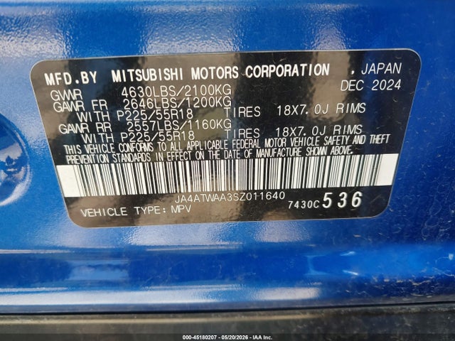 Aukcja sprzedaży 2025 Mitsubishi Eclipse Cross Black Edition S-awc/se S-awc/sel S-awc, vin: JA4ATWAA3SZ011640, numer aukcji: 45180207