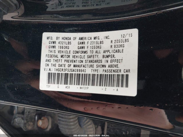 1HGCR2F52GA099640 Honda Accord Sport