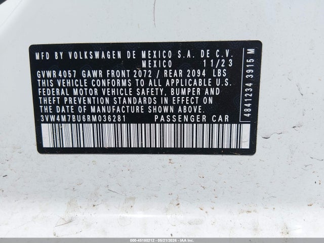 Продаж на аукціоні авто 2024 Volkswagen Jetta 1.5t S, vin: 3VW4M7BU6RM036281, номер лоту: 45180212