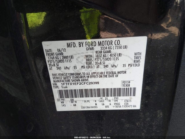 Продажа на аукционе авто 2012 Ford F-150 Fx4, vin: 1FTFX1EF2CFC29399, номер лота: 45180213