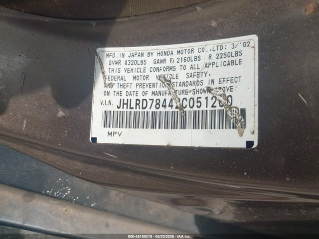 Aukcja sprzedaży 2002 Honda Cr-v Lx, vin: JHLRD78442C051260, numer aukcji: 45180219