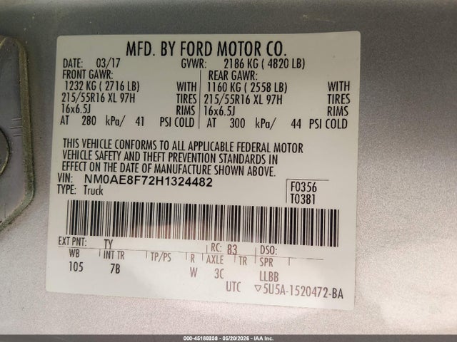 Aukcja sprzedaży 2017 Ford Transit Connect Xlt, vin: NM0AE8F72H1324482, numer aukcji: 45180238