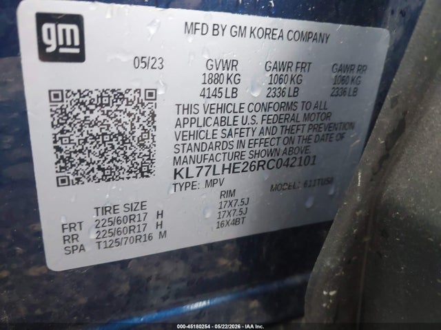 45180254 :رقم المزاد ، KL77LHE26RC042101 vin ، 2024 Chevrolet Trax Fwd Lt مزاد بيع