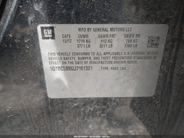 Продаж на аукціоні авто 2018 Chevrolet Cruze Ls Auto, vin: 1G1BC5SM2J7161321, номер лоту: 45180263
