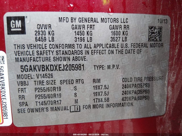 Aukcja sprzedaży 2014 Buick Enclave Leather, vin: 5GAKVBKDXEJ205981, numer aukcji: 45180268