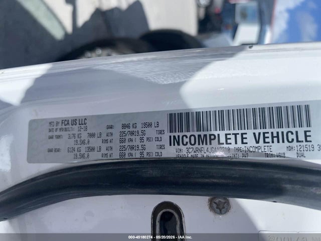 Продажа на аукционе авто 2018 Ram 5500 Chassis Tradesman/slt/laramie, vin: 3C7WRNFL4JG412310, номер лота: 45180274