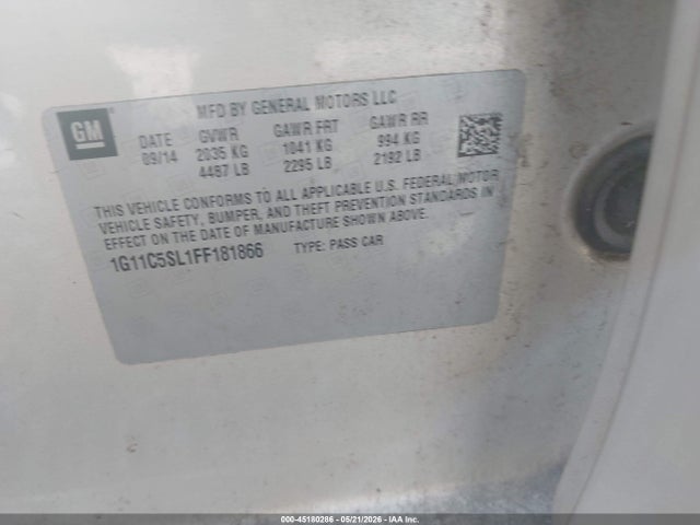2015 Chevrolet Malibu 1lt მანქანა იყიდება აუქციონზე, vin: 1G11C5SL1FF181866, აუქციონის ნომერი: 45180286