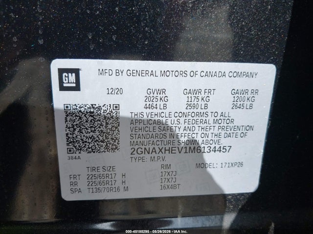 Продаж на аукціоні авто 2021 Chevrolet Equinox Fwd Ls, vin: 2GNAXHEV1M6134457, номер лоту: 45180295