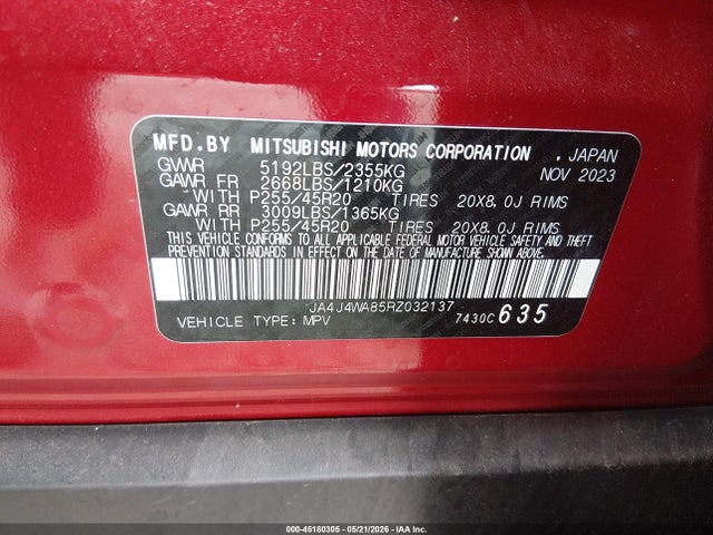 2024 Mitsubishi Outlander Sel 2.5 S-awc/sel Black Edition S-awc/sel Platinum Edition S-awc მანქანა იყიდება აუქციონზე, vin: JA4J4WA85RZ032137, აუქციონის ნომერი: 45180305