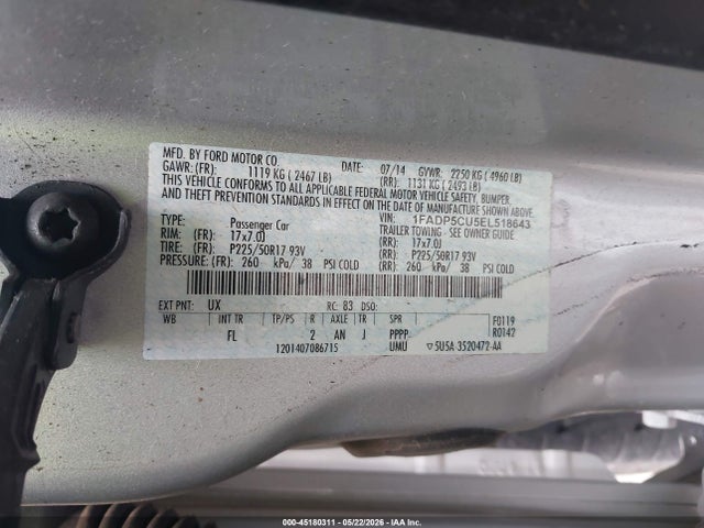 Aukcja sprzedaży 2014 Ford C-max Energi Sel, vin: 1FADP5CU5EL518643, numer aukcji: 45180311