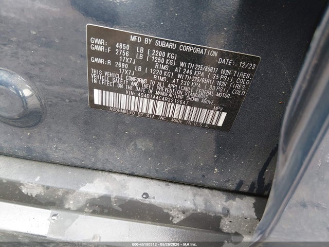 Продаж на аукціоні авто 2024 Subaru Outback, vin: 4S4BTAAC4R3212647, номер лоту: 45180312