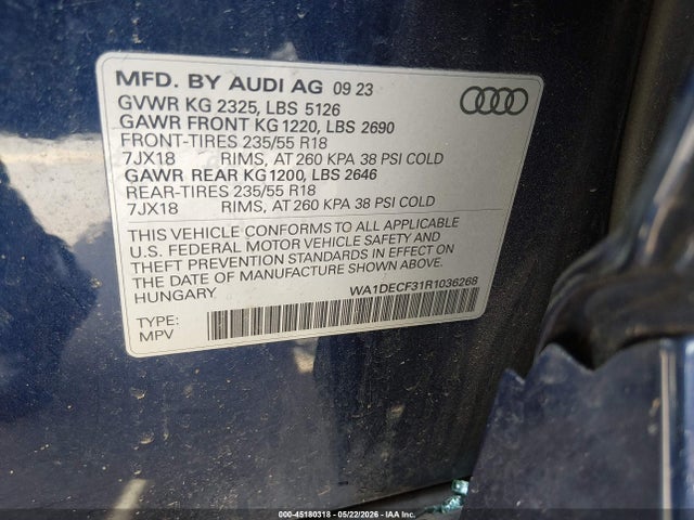 Aukcja sprzedaży 2024 Audi Q3 Premium 45 Tfsi S Line Quattro Tiptronic, vin: WA1DECF31R1036268, numer aukcji: 45180318