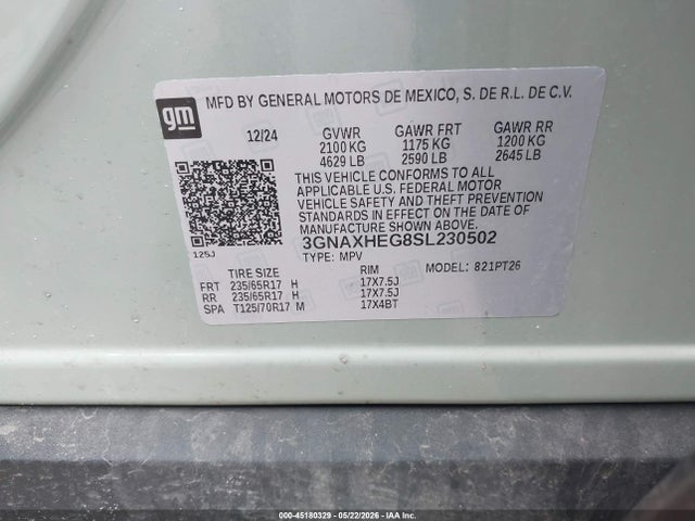 Aukcja sprzedaży 2025 Chevrolet Equinox Fwd Lt, vin: 3GNAXHEG8SL230502, numer aukcji: 45180329