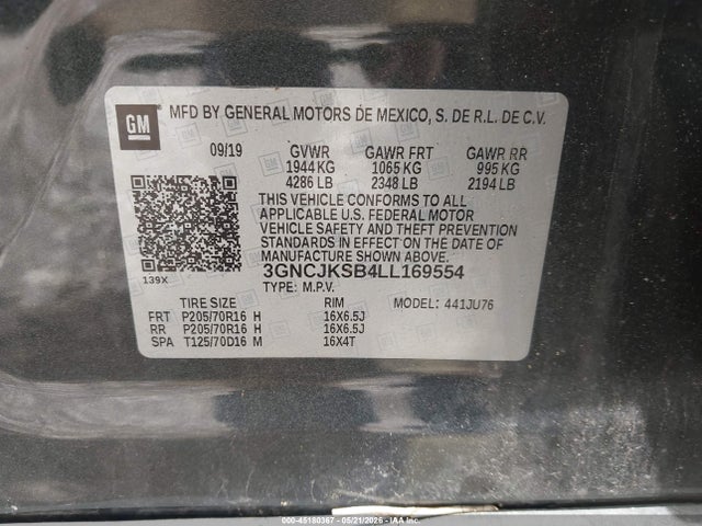 Aukcja sprzedaży 2020 Chevrolet Trax Fwd Ls, vin: 3GNCJKSB4LL169554, numer aukcji: 45180367