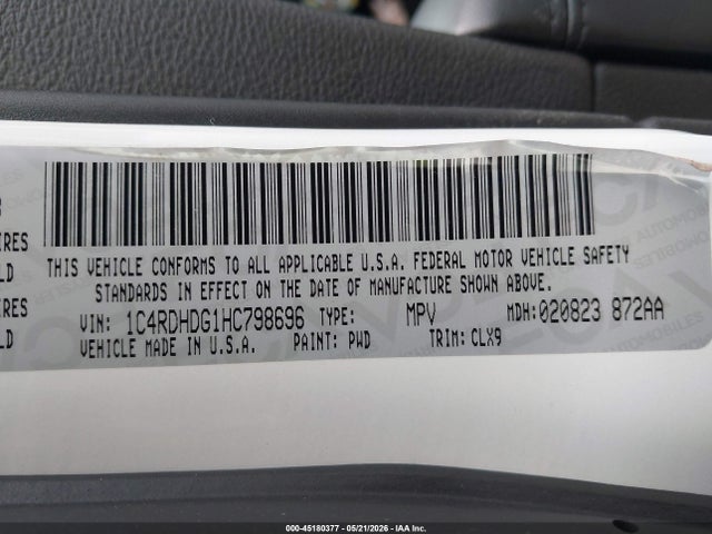 Продажа на аукционе авто 2017 Dodge Durango Gt Rwd, vin: 1C4RDHDG1HC798696, номер лота: 45180377