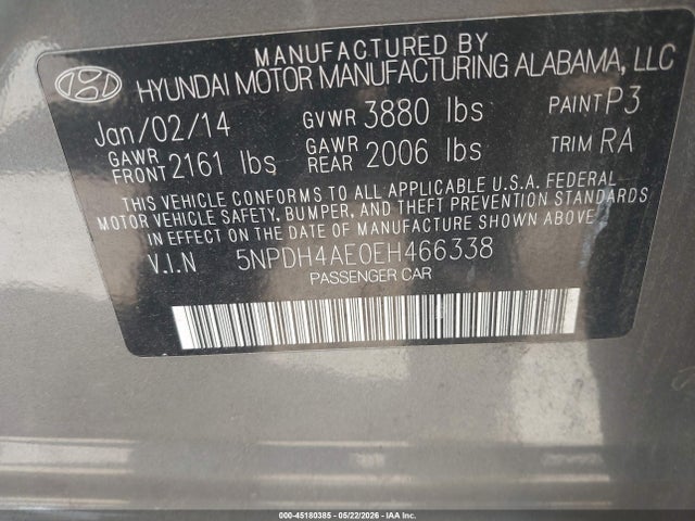 Продажа на аукционе авто 2014 Hyundai Elantra Se, vin: 5NPDH4AE0EH466338, номер лота: 45180385