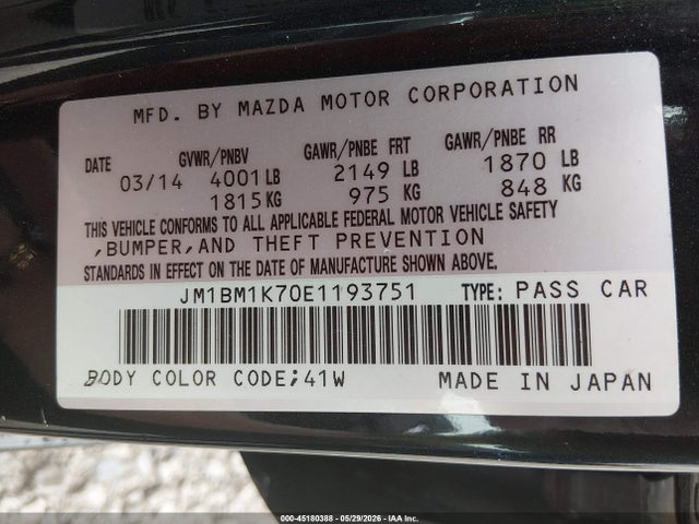 2014 Mazda Mazda3 I Sport მანქანა იყიდება აუქციონზე, vin: JM1BM1K70E1193751, აუქციონის ნომერი: 45180388