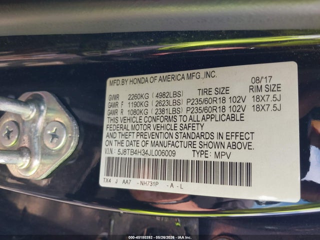 2018 Acura Rdx Acurawatch Plus Package მანქანა იყიდება აუქციონზე, vin: 5J8TB4H34JL006009, აუქციონის ნომერი: 45180392
