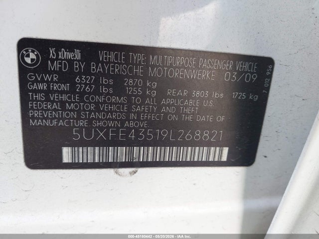 Aukcja sprzedaży 2009 Bmw X5 Xdrive30i, vin: 5UXFE43519L268821, numer aukcji: 45180442