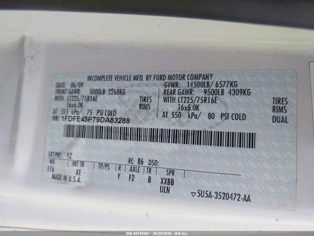 Продаж на аукціоні авто 2009 Ford E-450 Cutaway, vin: 1FDFE45P79DA83288, номер лоту: 45180461