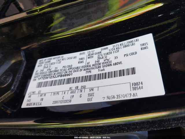 Продаж на аукціоні авто 2018 Ford F150 Supercrew, vin: 1FTEW1E52JFB68901, номер лоту: 45180465