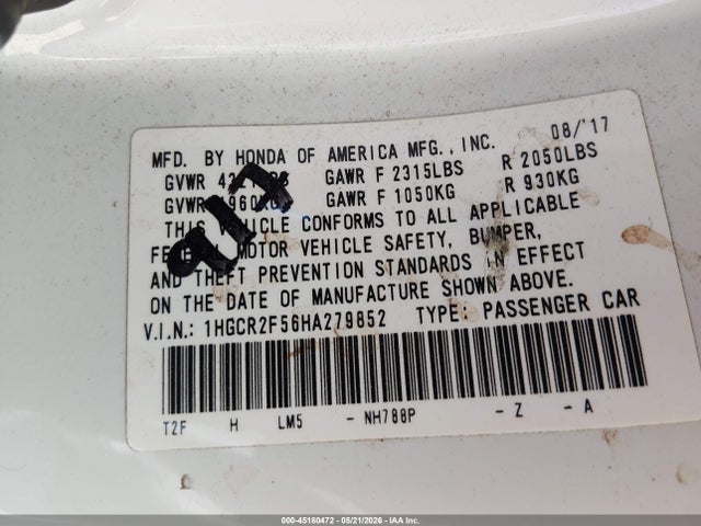 1HGCR2F56HA279852 Honda Accord Sport
