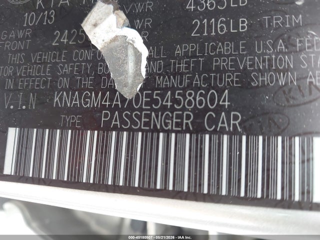 45180507 :رقم المزاد ، KNAGM4A70E5458604 vin ، 2014 Kia Optima Lx مزاد بيع