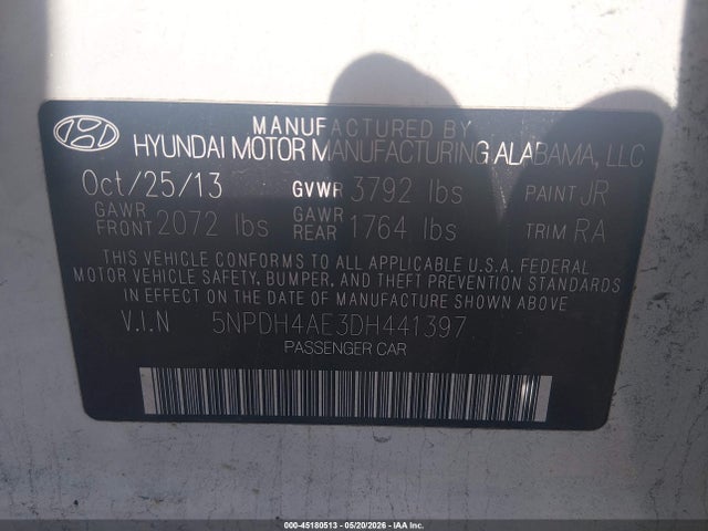 Продажа на аукционе авто 2013 Hyundai Elantra Gls, vin: 5NPDH4AE3DH441397, номер лота: 45180513