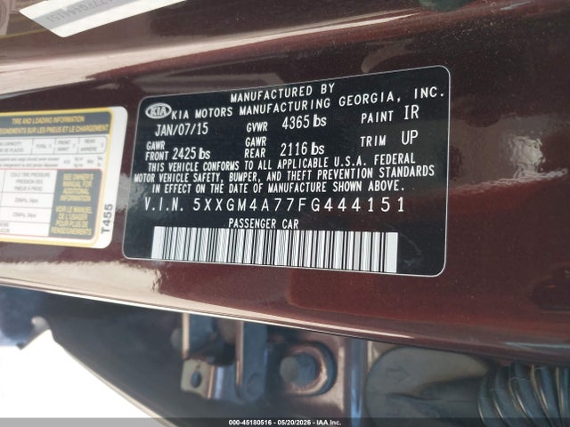 Aukcja sprzedaży 2015 Kia Optima Lx, vin: 5XXGM4A77FG444151, numer aukcji: 45180516