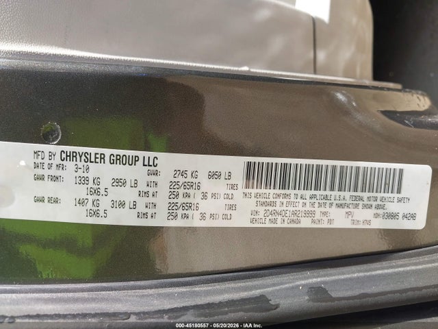2010 Dodge Grand Caravan Se მანქანა იყიდება აუქციონზე, vin: 2D4RN4DE1AR219999, აუქციონის ნომერი: 45180557
