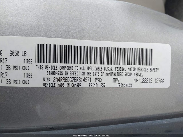 45180571 :رقم المزاد ، 2A4RR8DG7BR614971 vin ، 2011 Chrysler Town & Country Touring-l مزاد بيع