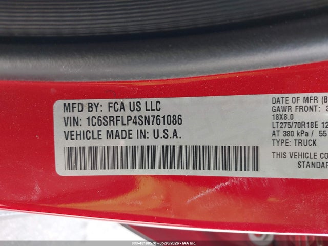 Продаж на аукціоні авто 2025 Ram 1500 Rebel  4x4 5'7 Box, vin: 1C6SRFLP4SN761086, номер лоту: 45180570
